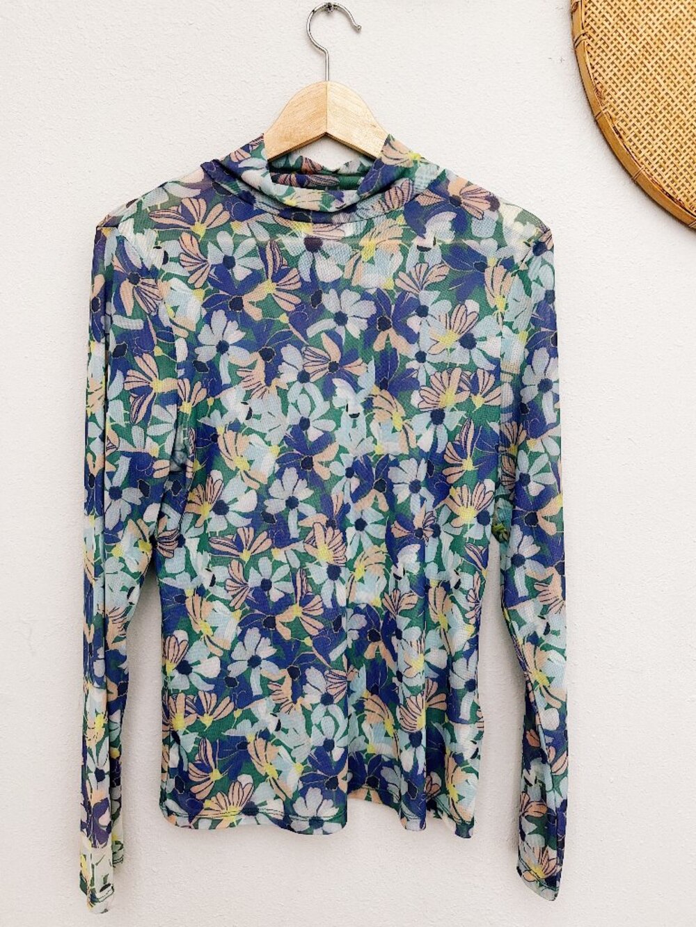 Anthropologie Maeve Top Womens Medium Floral Mesh Sheer Mock Neck